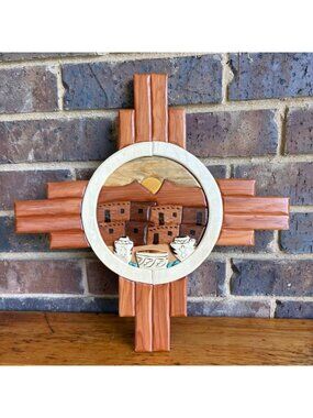Southwestern Hand-Crafted Wood Inlay Pueblo Zia by artist Adrian Martinez